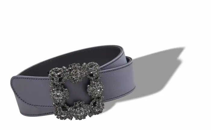 Women BlueGrey Satin Crystal Buckled Belt Manolo Blahnik Belts