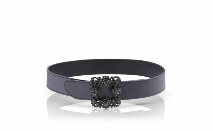 Women BlueGrey Satin Crystal Buckled Belt Manolo Blahnik Belts