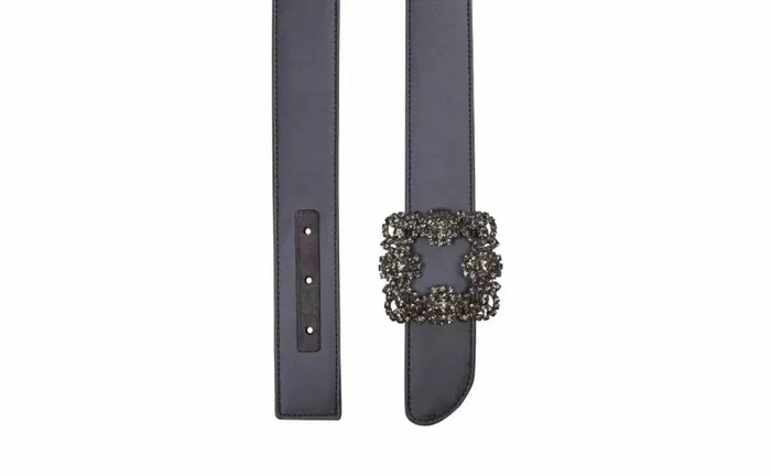 Women BlueGrey Satin Crystal Buckled Belt Manolo Blahnik Belts