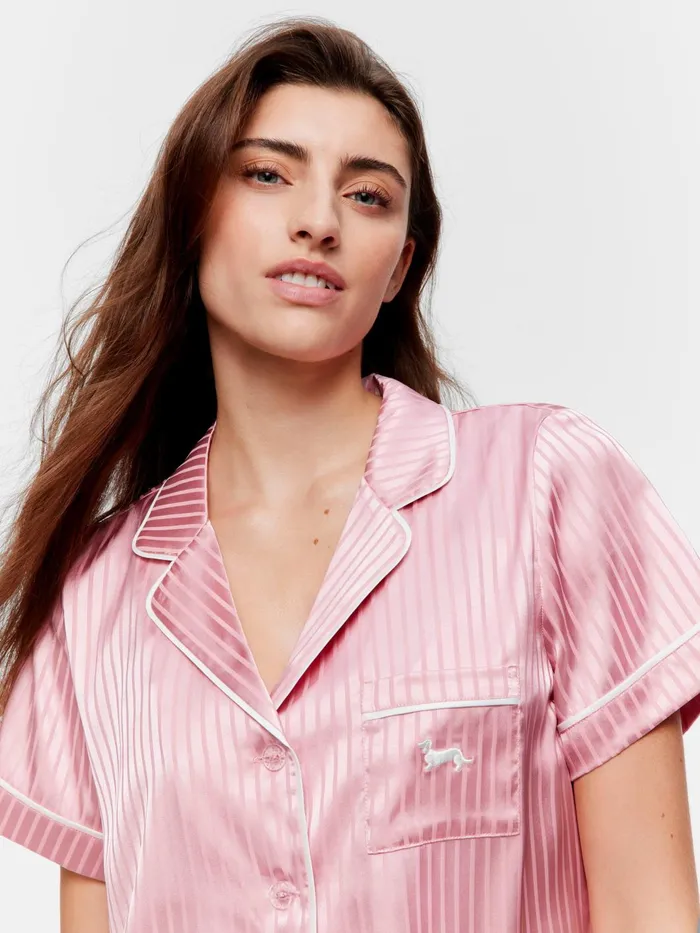 Women Blush Stripe Chic Satin Shortie Pj Set Blush Peter Alexander Sets and Onesies