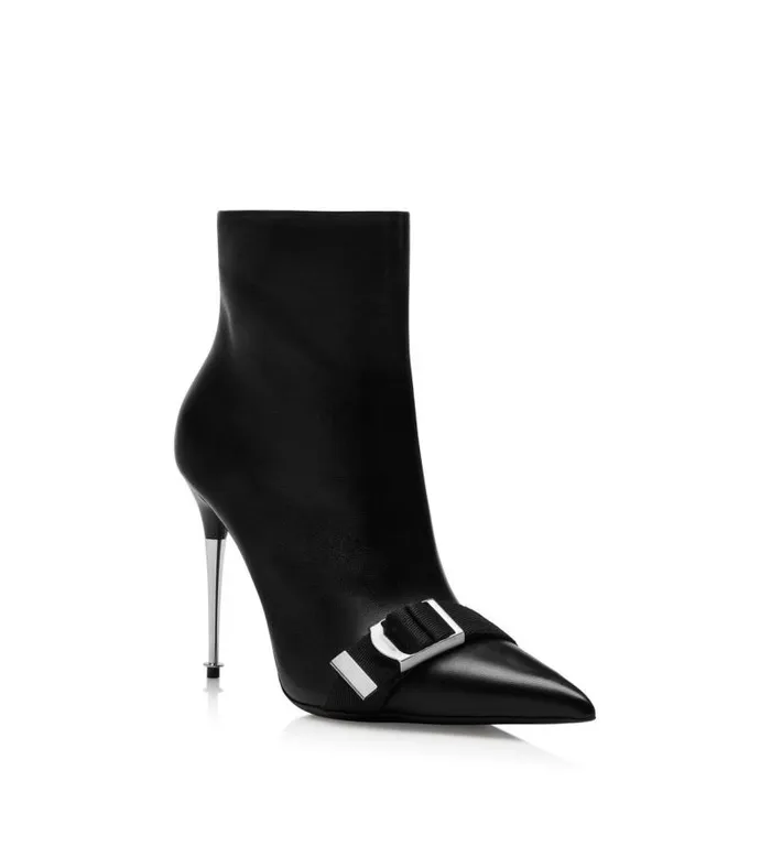 Women Boots Tom Ford Nappa Leather Buckle Ankle Boot Black