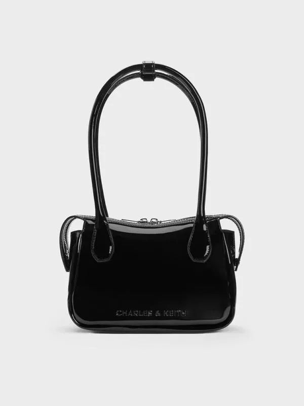 Women Bosie Patent Elongated Top Handle Bag 8211 Noir CHARLES and KEITH Tote Bags Women Bosie Patent Elongated Top Handle Bag 8211 Noir CHARLES and KEITH Tote Bags
