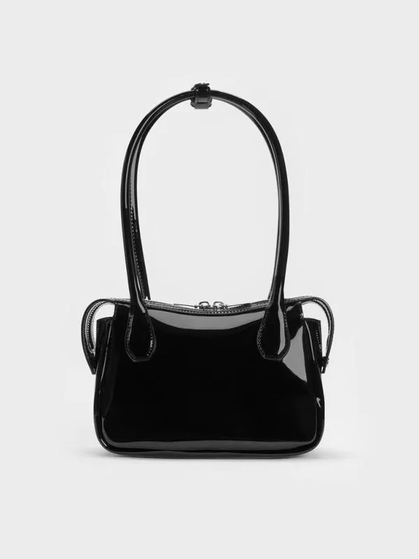 Women Bosie Patent Elongated Top Handle Bag 8211 Noir CHARLES and KEITH Tote Bags