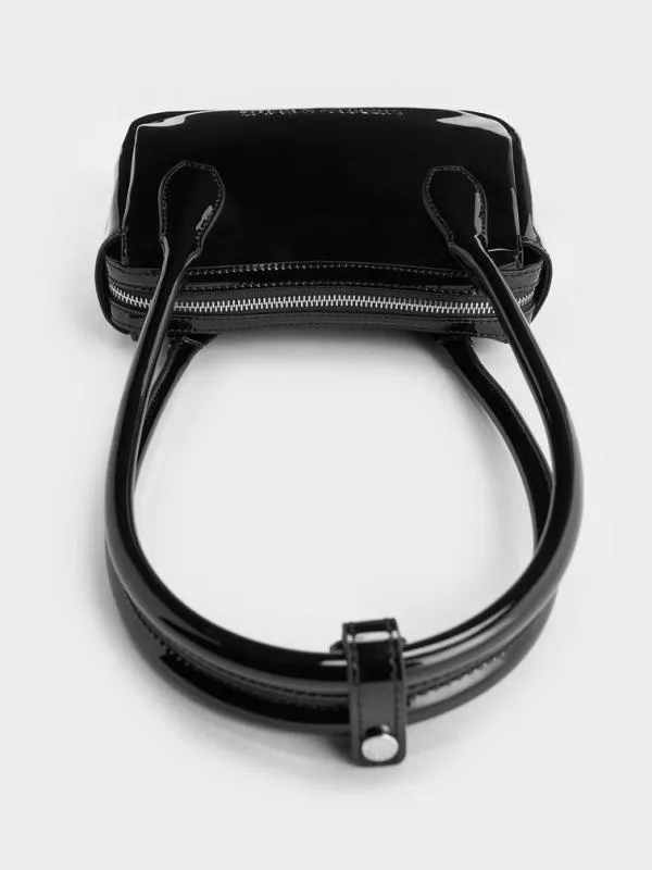 Women Bosie Patent Elongated Top Handle Bag 8211 Noir CHARLES and KEITH Tote Bags