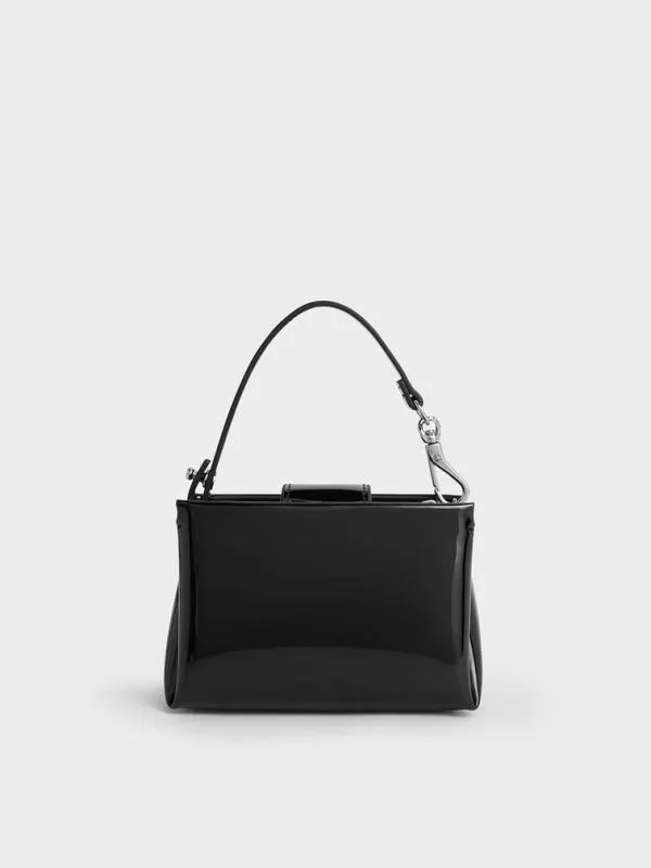 Women Bosie Patent Top Handle Pouch 8211 Noir CHARLES and KEITH Wallets On Chain