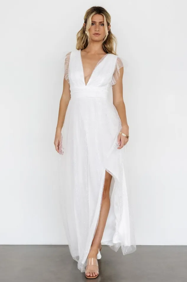 Women Bridal Baltic Born Annika Sequin Mesh Maxi Dress Off White