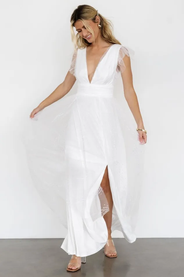 Women Bridal Baltic Born Annika Sequin Mesh Maxi Dress Off White