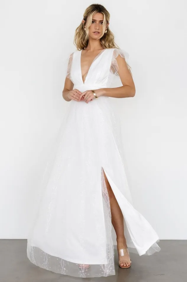 Women Bridal Baltic Born Annika Sequin Mesh Maxi Dress Off White