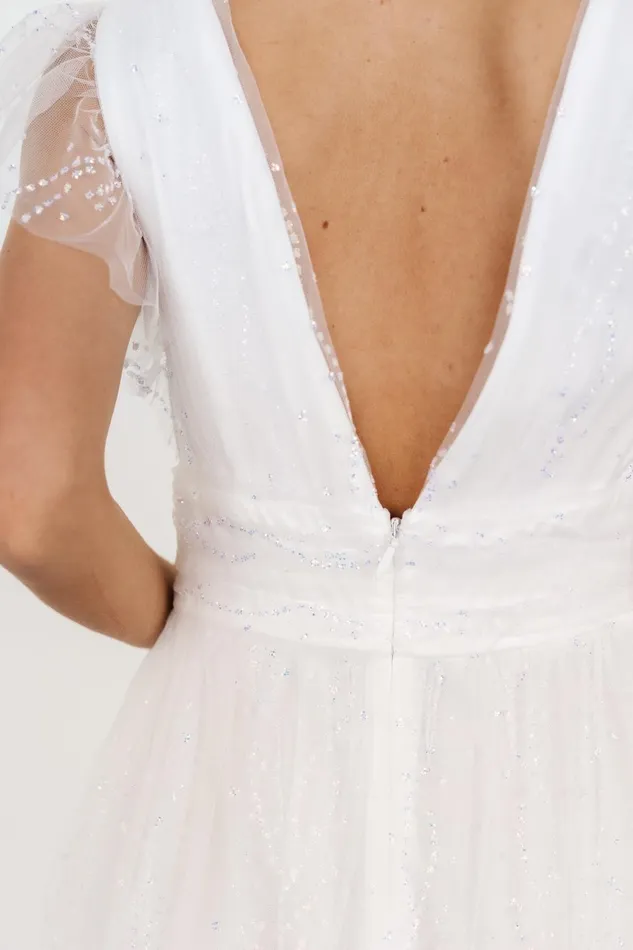 Women Bridal Baltic Born Annika Sequin Mesh Maxi Dress Off White
