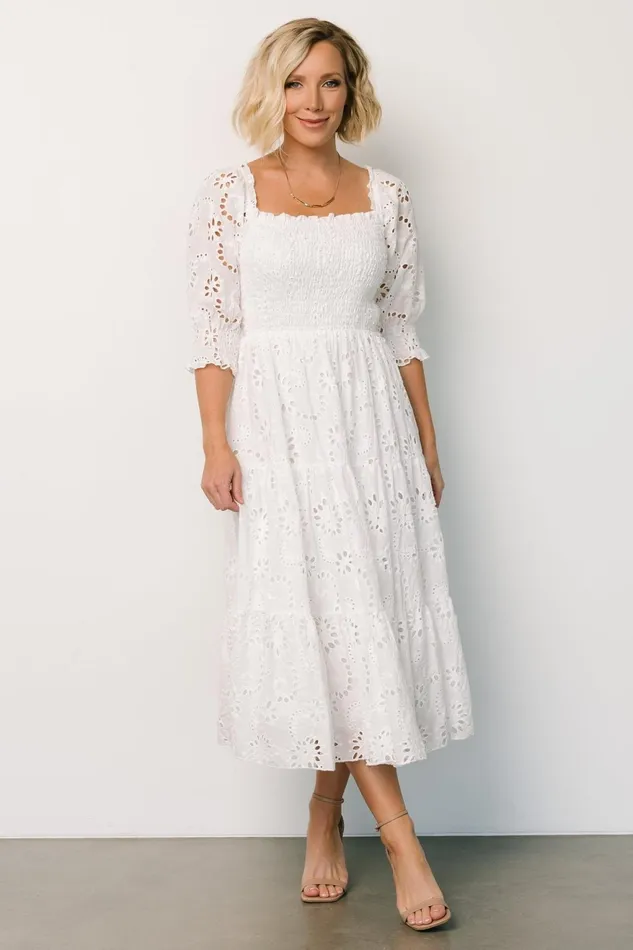Women Bridal Baltic Born Ella Eyelet Midi Dress White