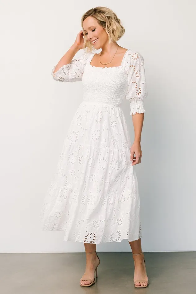 Women Bridal Baltic Born Ella Eyelet Midi Dress White Women Bridal Baltic Born Ella Eyelet Midi Dress White
