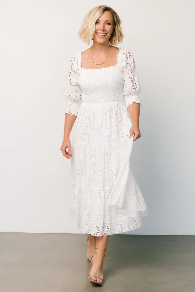 Women Bridal Baltic Born Ella Eyelet Midi Dress White Women Bridal Baltic Born Ella Eyelet Midi Dress White