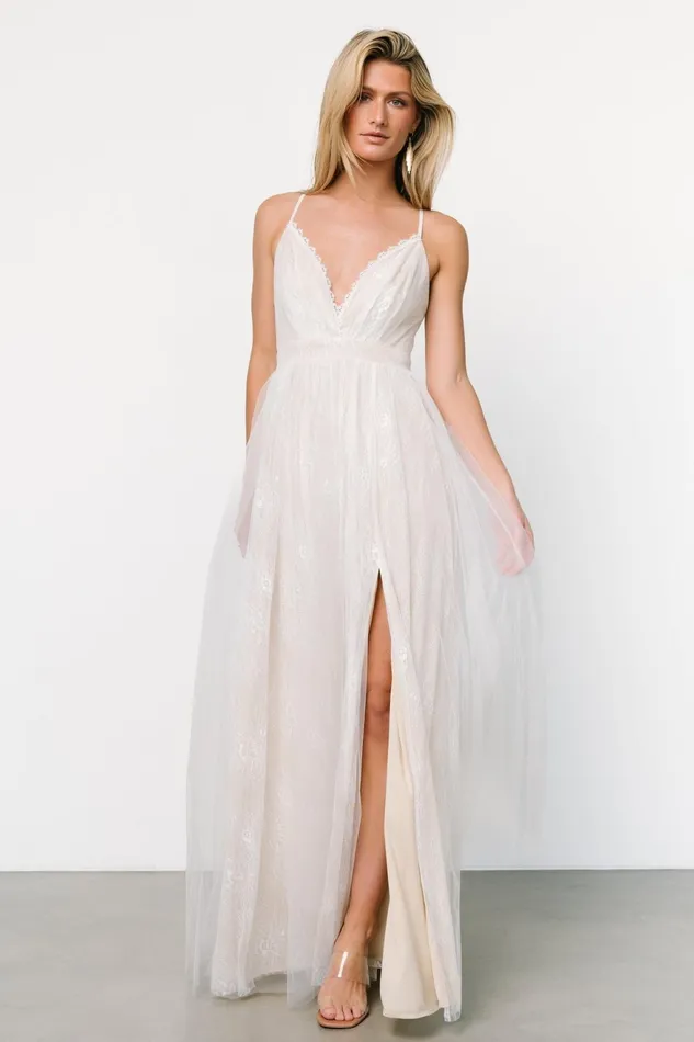 Women Bridal Baltic Born Vasia Lace Tulle Maxi Dress White Nude
