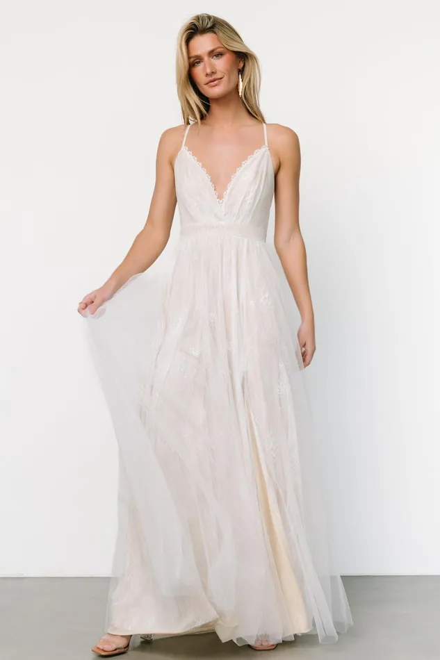 Women Bridal Baltic Born Vasia Lace Tulle Maxi Dress White Nude Women Bridal Baltic Born Vasia Lace Tulle Maxi Dress White Nude
