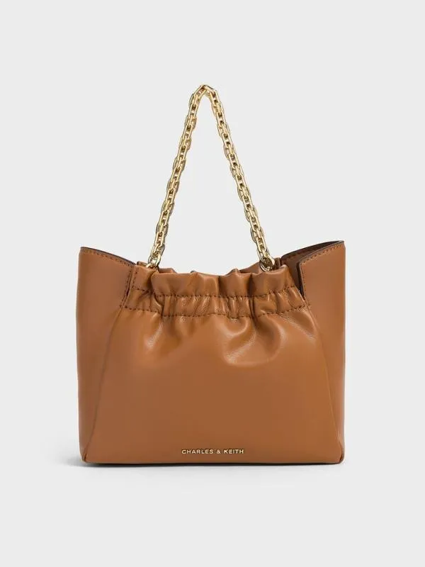 Women Brigette Ruched ChainHandle Shoulder Bag 8211 Brown CHARLES and KEITH Slouchy Bags Women Brigette Ruched ChainHandle Shoulder Bag 8211 Brown CHARLES and KEITH Slouchy Bags