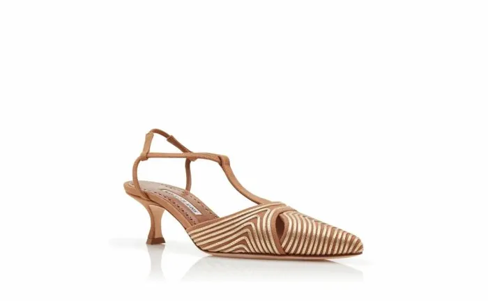 Women Brown Cotton TBar Pumps Manolo Blahnik Pumps
