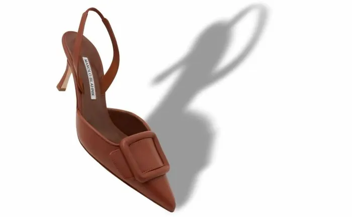 Women Brown Nappa Leather Slingback Pumps Manolo Blahnik Pumps