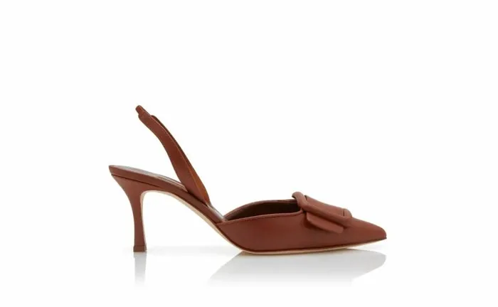 Women Brown Nappa Leather Slingback Pumps Manolo Blahnik Pumps