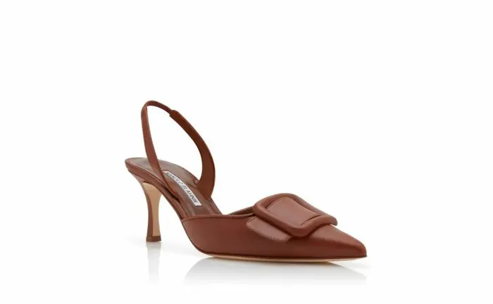 Women Brown Nappa Leather Slingback Pumps Manolo Blahnik Pumps