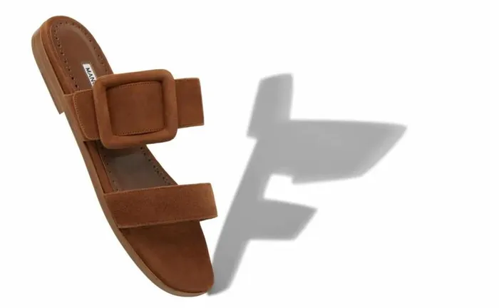 Women Brown Suede Flat Sliders Manolo Blahnik Flats