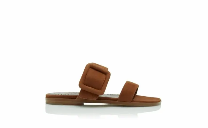 Women Brown Suede Flat Sliders Manolo Blahnik Flats