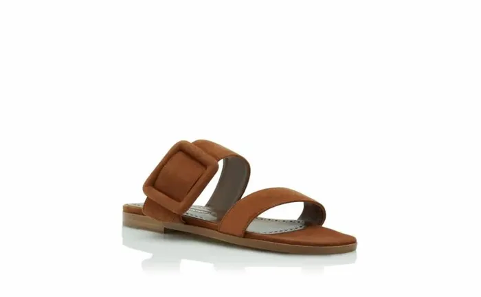 Women Brown Suede Flat Sliders Manolo Blahnik Flats