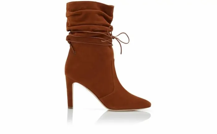 Women Brown Suede Slouchy Ankle Boots Manolo Blahnik Boots