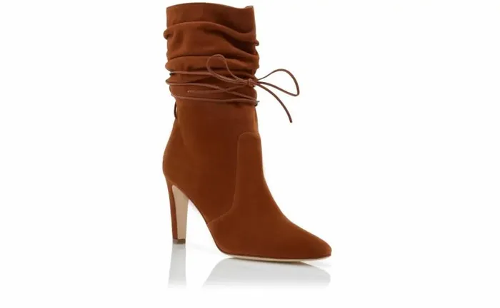 Women Brown Suede Slouchy Ankle Boots Manolo Blahnik Boots