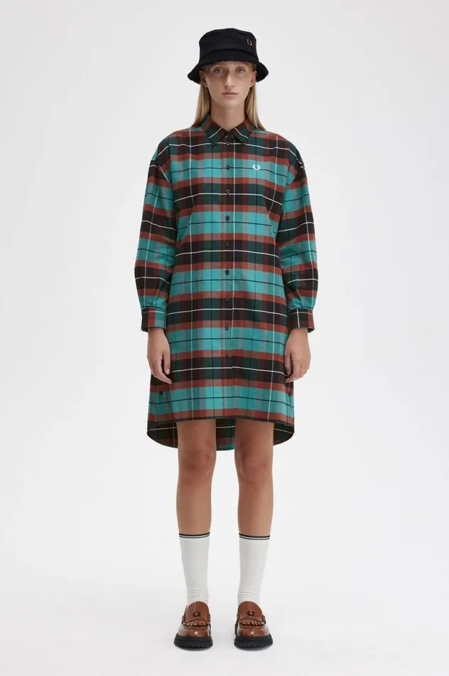Women Brushed Tartan Shirt Dress Deep Mint Fred Perry Dresses