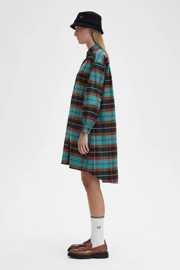 Women Brushed Tartan Shirt Dress Deep Mint Fred Perry Dresses
