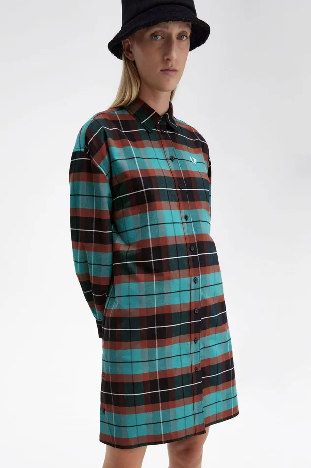 Women Brushed Tartan Shirt Dress Deep Mint Fred Perry Dresses