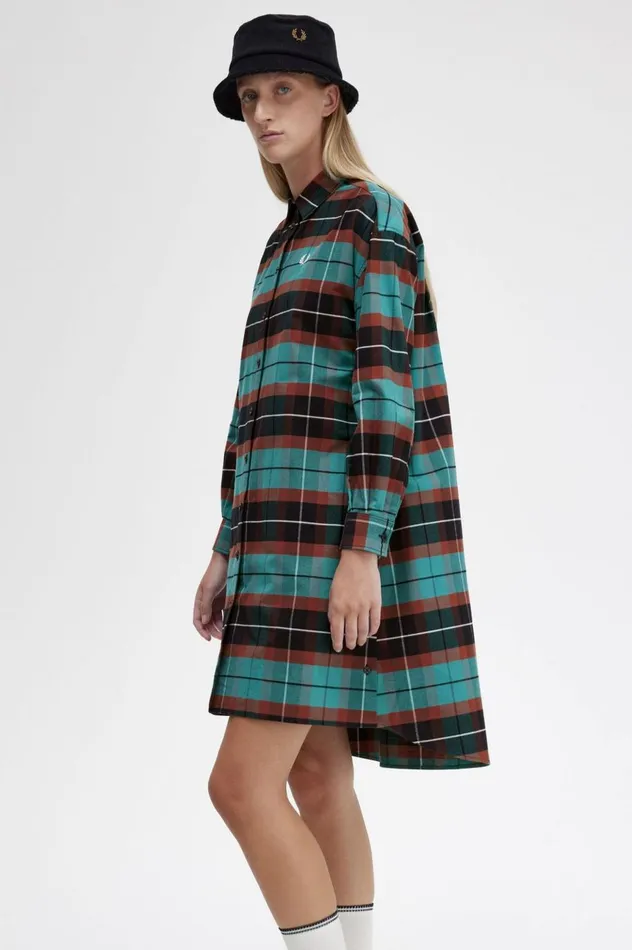 Women Brushed Tartan Shirt Dress Deep Mint Fred Perry Dresses