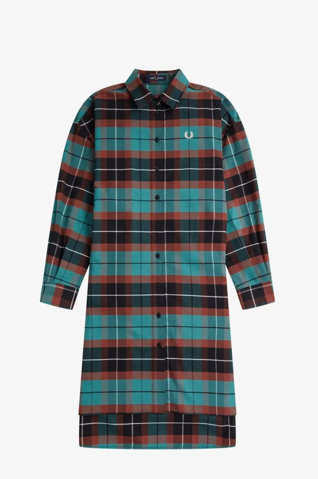 Women Brushed Tartan Shirt Dress Deep Mint Fred Perry Dresses