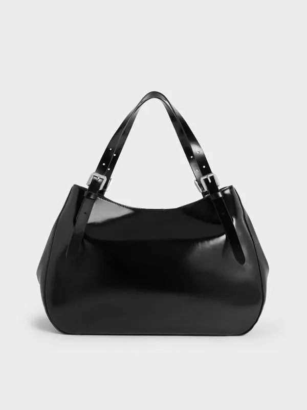 Women BuckleStrap Slouchy Tote Bag 8211 Noir CHARLES and KEITH Slouchy Bags