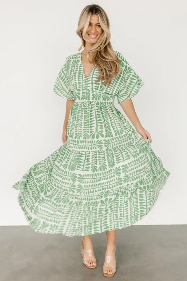 Women Bump Friendly Baltic Born Austin Kimono Dress Green Print Women Bump Friendly Baltic Born Austin Kimono Dress Green Print