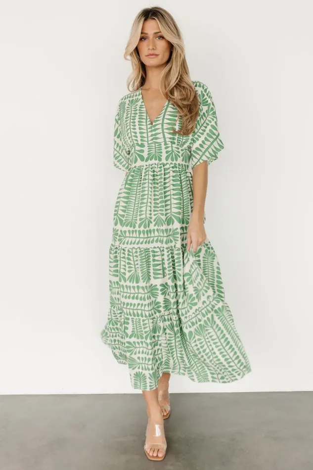 Women Bump Friendly Baltic Born Austin Kimono Dress Green Print Women Bump Friendly Baltic Born Austin Kimono Dress Green Print