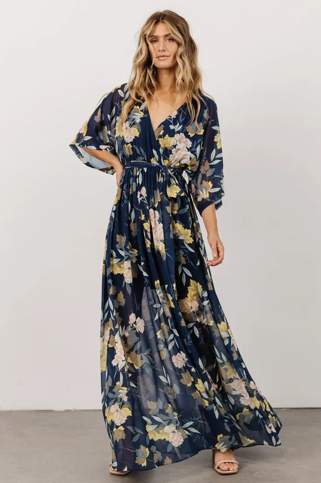 Women Bump Friendly Baltic Born Kia Kimono Maxi Dress Navy Floral