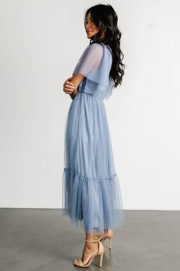 Women Bump Friendly Baltic Born Martha Smocked Tulle Dress Dusty Blue
