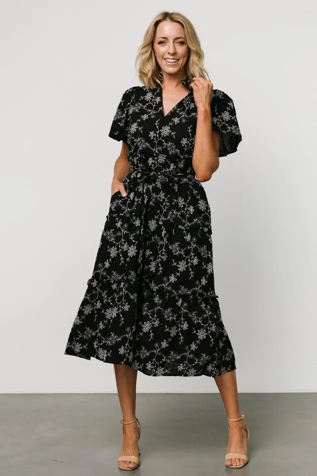 Women Bump Friendly Baltic Born Odeya Tiered Midi Dress Black White