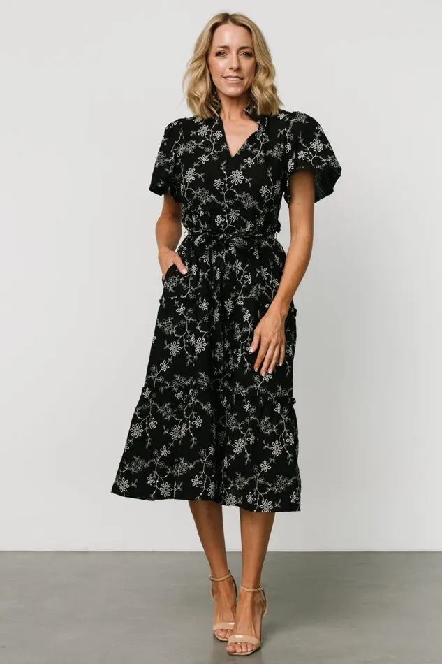 Women Bump Friendly Baltic Born Odeya Tiered Midi Dress Black White Women Bump Friendly Baltic Born Odeya Tiered Midi Dress Black White
