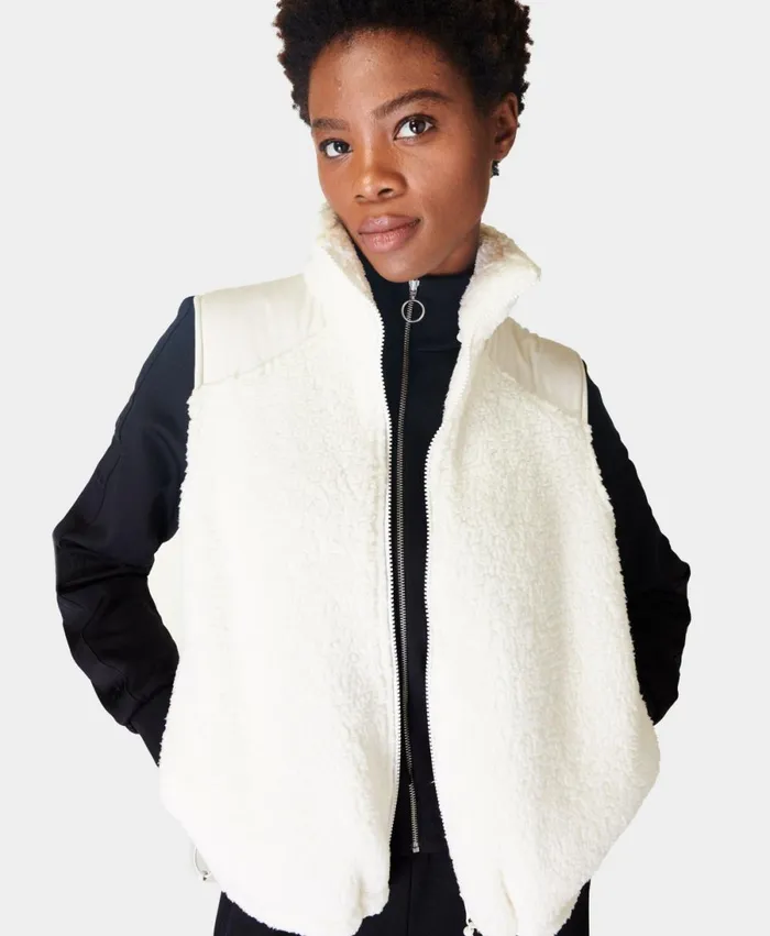 Women Canyon Fleece Vest Lily White Sweaty Betty Jumpers Hoodies