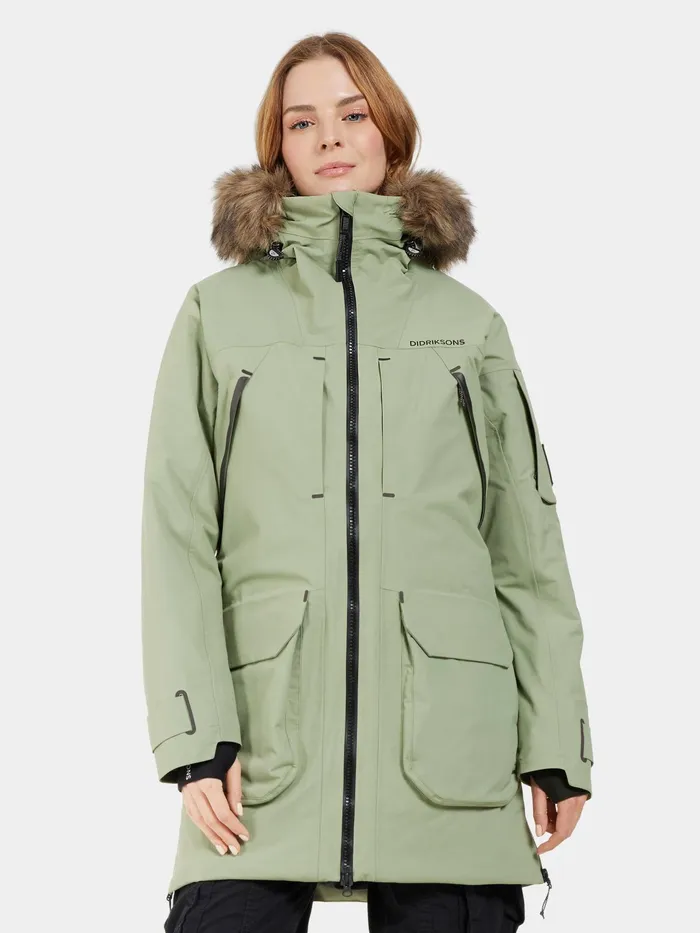 Women Ceres Parka Light Moss Didriksons Autumn Jackets