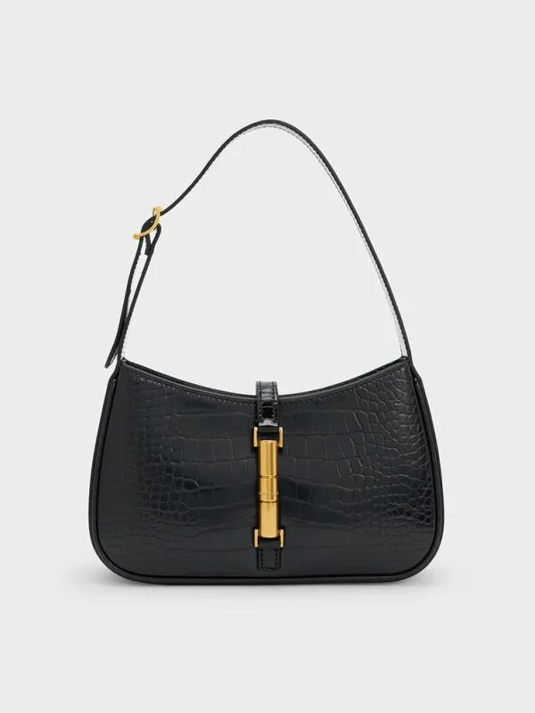 Women Cesia CrocEffect MetallicAccent Shoulder Bag 8211 Black CHARLES and KEITH Shoulder Bags Women Cesia CrocEffect MetallicAccent Shoulder Bag 8211 Black CHARLES and KEITH Shoulder Bags