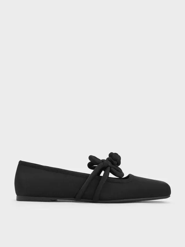 Women CloverKnot Mary Jane Flats 8211 Black Textured CHARLES and KEITH Flats
