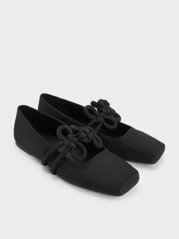 Women CloverKnot Mary Jane Flats 8211 Black Textured CHARLES and KEITH Flats