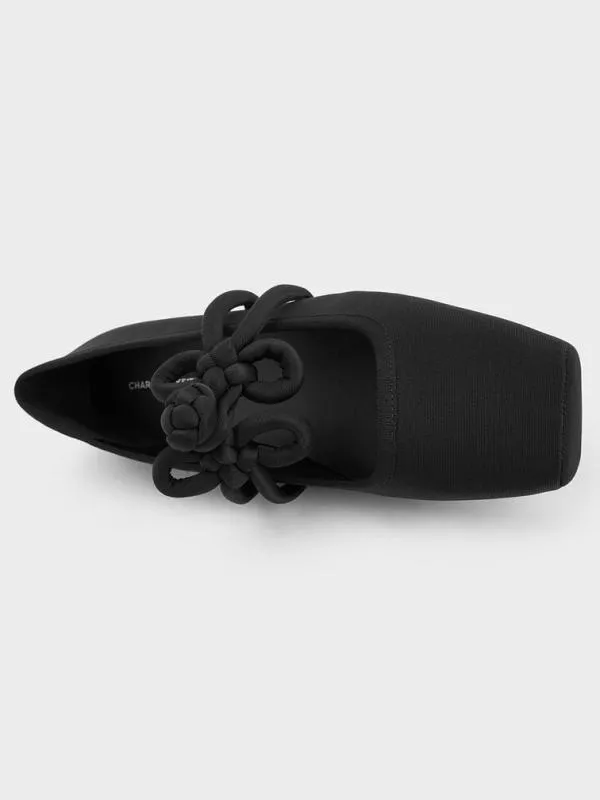 Women CloverKnot Mary Jane Flats 8211 Black Textured CHARLES and KEITH Flats