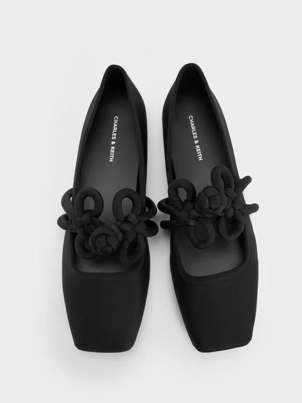 Women CloverKnot Mary Jane Flats 8211 Black Textured CHARLES and KEITH Flats