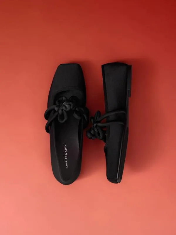 Women CloverKnot Mary Jane Flats 8211 Black Textured CHARLES and KEITH Flats