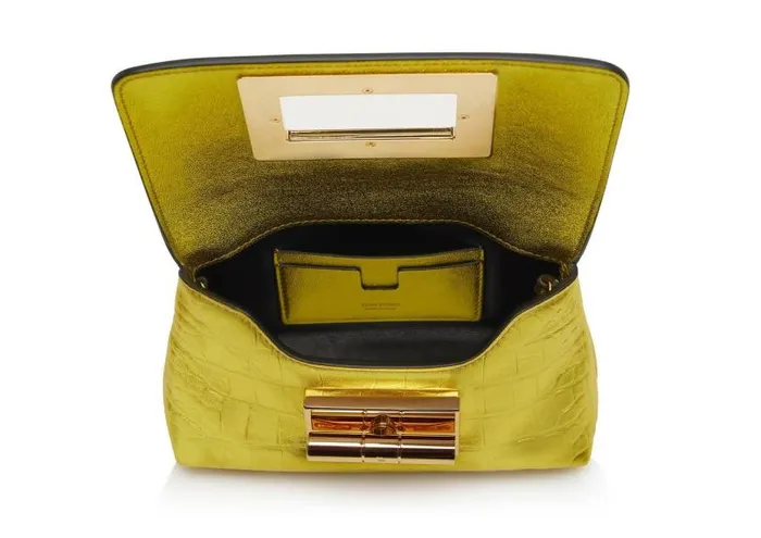 Women Clutches Tom Ford Metallic Stamped Leather Natalia Mini Bag Mimosa