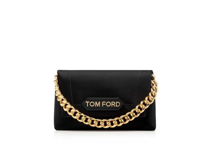 Women Clutches Tom Ford Satin Label Mini Chain Bag Black